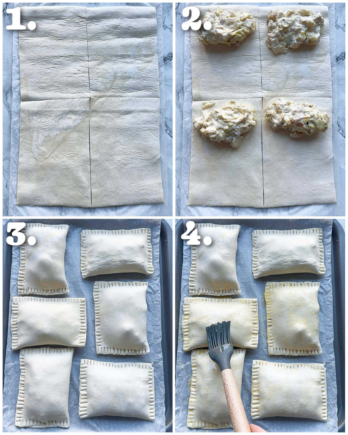 4 step by step photos showing how to make boursin bakes